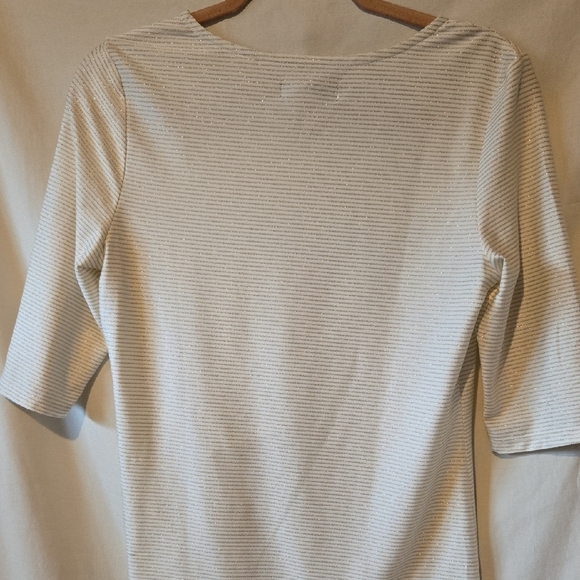 Simply Styled Cream And Gold Blouse With Front Knot And 3/4 Sleeves Womens Small - Picture 7 of 7